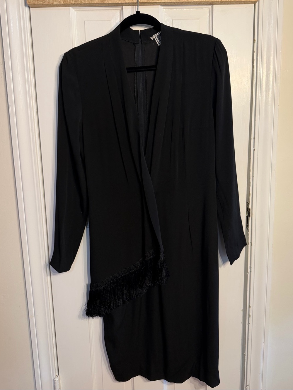 Vintage Luisa Spagnoli Black Fringe Midi Dress Made Italy IT 44